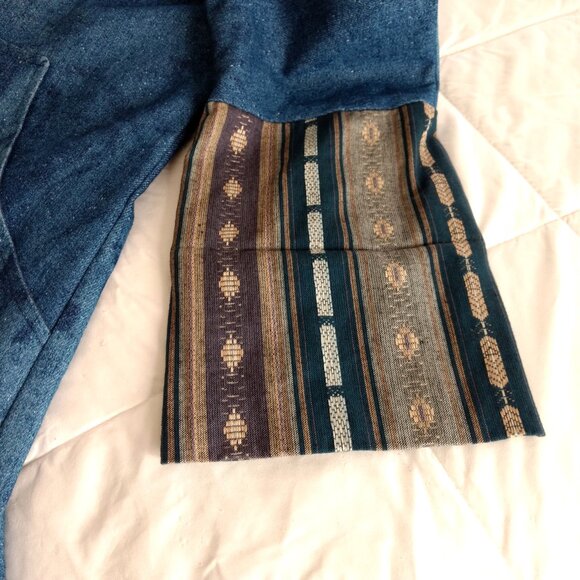 MARY REYNOLDS DESIGN Jacket M/L Blue Textured Denim Western Open Duster Tassel - Picture 10 of 15